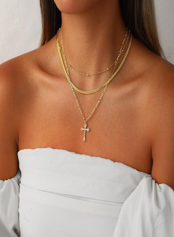 Amicon Gold Cross Necklaces for Women, Layered 14K Gold Plated Dainty Stacked Pendant Choker Trendy Cute Cross Charm Layering Faith Jewelry Set Religious Gift - Image 4